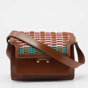 Marni Multicolor Woven Patent and Leather Mini Trunk Bag