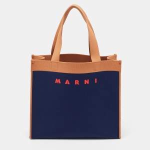 مملوكة مسبقًا Marni Navy Blue/Brown Knit Fabric Medium Shopper Tote