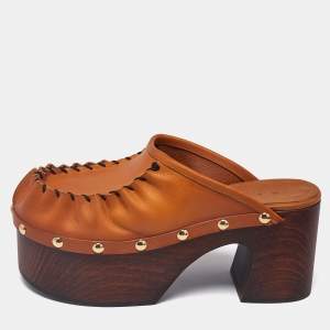 Marni Tan Leather Studded Platform Clogs Size 37