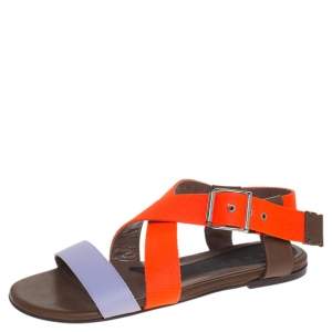 Marni Lavender/Neon Orange Criss Cross Flat Sandals Size 36.5