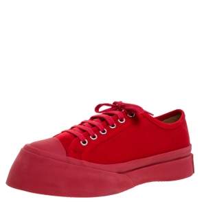 Marni Red Canvas Round Toe Low Top Sneakers Size 38