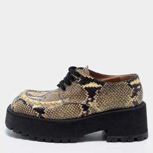 Marni Black/Yellow Snakeskin Embossed Leather Platform Lace Up Derby Size 39