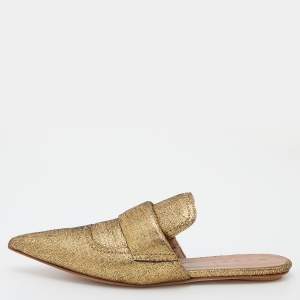 Marni Gold Glitter Suede Rising Sabot Flat Mules Size 39