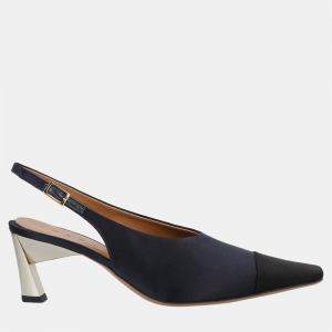 Marni Navy Blue/Black Satin Slingback Pumps 36