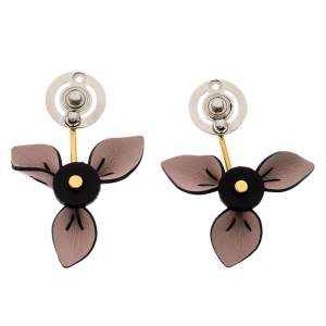 Marni Floral Leather Two Tone Metal Dangle Earrings