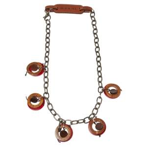 Marni Red Resin and Wood Leather Tag Necklace