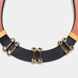 Marni Colorblock Crystal Embellished Leather Necklace