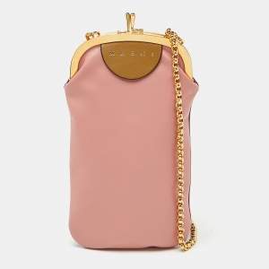 Marni Pink/Red Leather Kisslock Phone Chain Pouch