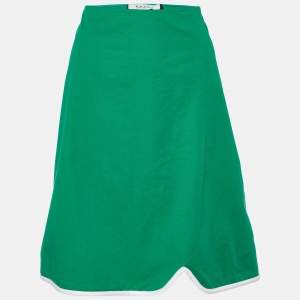 Marni Green Cotton Contrast Trim Knee Length Skirt M