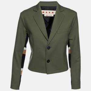 Marni Green Virgin Wool & Wool Rib Knit Blazer S
