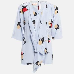 Marni Purple Printed Silk Ruffled Top M