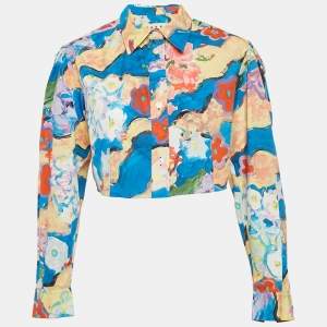 Marni Blue Floral Print Cotton Crop Shirt XS