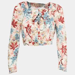 Marni Multicolor Floral Print Cotton Tie-Up Detail Blouse S