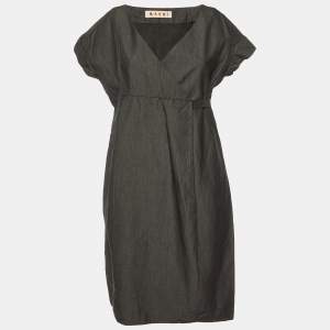 Marni Charcoal Grey Cotton Faux Wrap Dress S