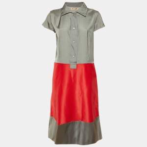 Marni Grey/Red Silk & Knit Midi Dress M