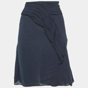 Marni Midnight Blue Viscose Pleat Detail Knee Length Skirt L
