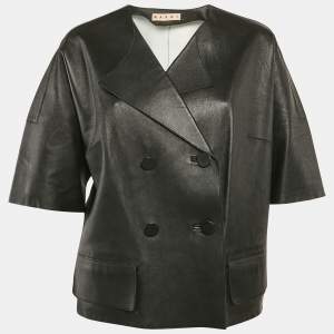 Marni Black Leather Double Breasted Short Jacket S