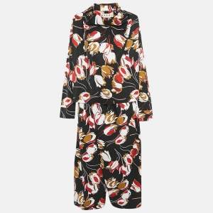 Marni Black/Red Floral Print Cotton Blouse and Pants Set M