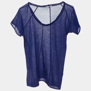 Marni Navy Blue Cotton Knit Deep Neck T-Shirt M