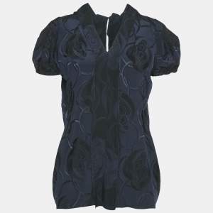 Marni Navy Blue Jacquard Silk Blend Blouse M