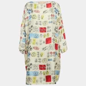Marni Cream Printed Silk Shift Dress M