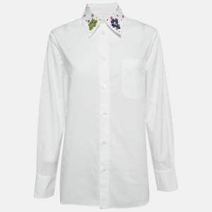 Marni White Cotton Sequined Collar Full Sleeve Shirt S