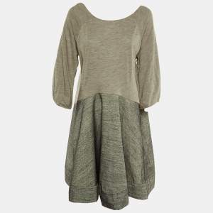 Marni Cream & Grey Wool Paneled Oversized Mini Dress M