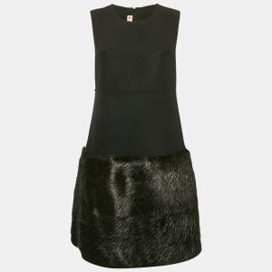 Marni Black Suede and Real Fur Trim Short Dress M