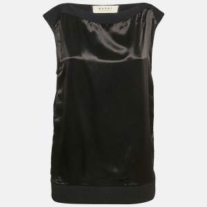 Marni Black Satin Rib Hem Sleeveless Top S