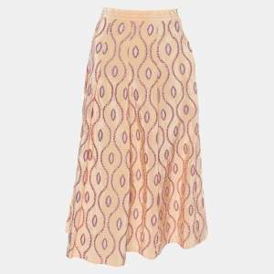 Marni Peach Taffeta Embroidered Eyelet Detail Skirt S