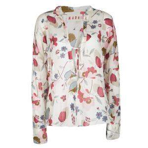 Marni Multicolor Floral Printed Cotton Long Sleeve Blouse S