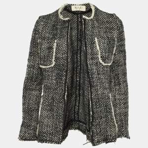 Pre Owned Marni Black/White Knitted Wool Pockets Open Front Jacket S