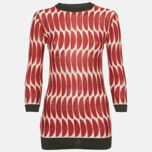 Pre Owned Marni Red/Pink Patterned Lurex Knit Sheer Jumper S