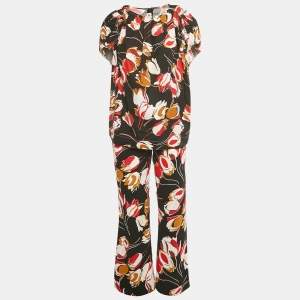 Pre Owned Marni Black Floral Print Cotton Top & Pants Set M/S