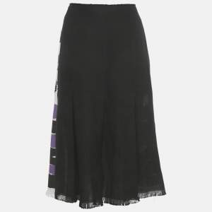 Pre Owned Marni Black /Purple Striped Hemp Blend Wrap Midi Skirt M