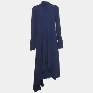 مملوكة مسبقًا Marni Blue Satin Neck Tie Scarf Detail Maxi Dress M
