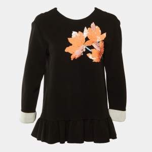 Pre Owned Marni Black Jersey Floral Sequin Detail Ruffled Blouse S