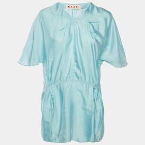 Pre Owned Marni Blue Sateen V-Neck Tunic Blouse L
