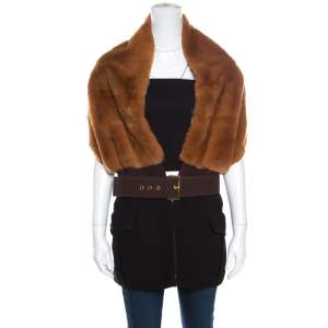 Pre Owned Marni Bicolor Rabbit Fur and Wool Blend Belted Scarf Style Vest ( One Size )