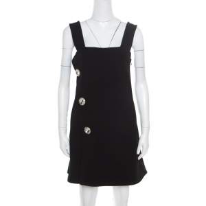 Marni Black Crepe Crystal Embellished Button Detail Pinafore Dress M