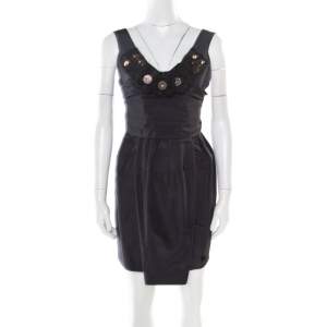 Marni Pine Green Silk Embellished Plunge Neck Mini Dress S 