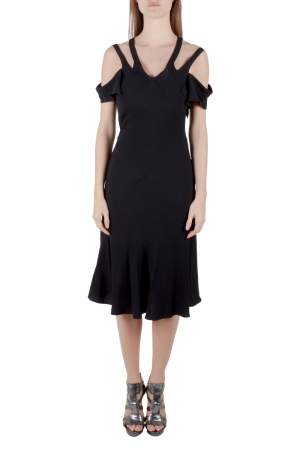Marni Black Crepe Cutout Cross Back Detail Cold-Shoulder Dress S