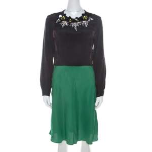 Marni Multicolor Silk Colorblock Floral Embellished Neckline Short Dress M 