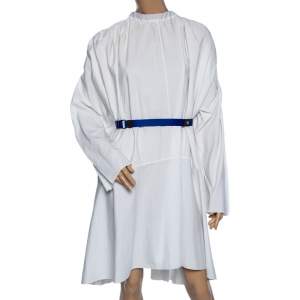 Marni Off-White Striped Cotton Neck Tie Detailed Oversized Belted Dress S
