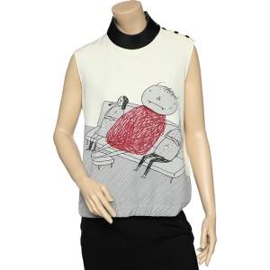 Marni x Brian Rea Cream Printed Stretch Knit Turtle Neck Sleeveless Top M