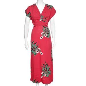 Marni Dark Pink Floral Printed Crepe Maxi Dress L