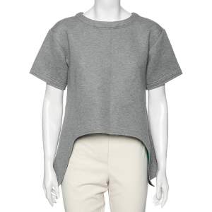 Marni Grey Jersey Asymmetric Hem Detail Short Sleeve Top S