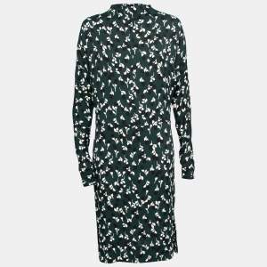 Marni Green Printed Crepe Long Sleeve Midi Dress M