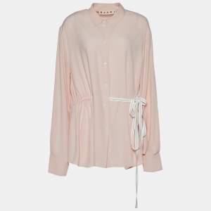 Pre Owned Marni Blush Pink Crepe Silk Button Front Belted Button Front Blouse M