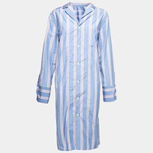 Marni Blue Striped Cotton Button Front Shirt Dress M